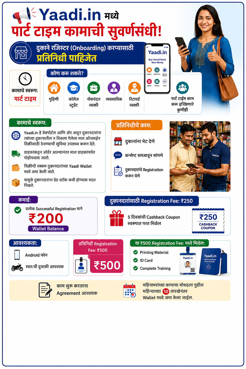 दुकाने रजिस्टर  (Onboarding ) करण्यासाठी प्रतिनिधी पाहिजेत.